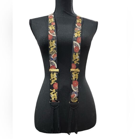 Vintage? Trafalgar Chinese Fan Dragons Flower Adjustable Silk Suspenders - Picture 1 of 7